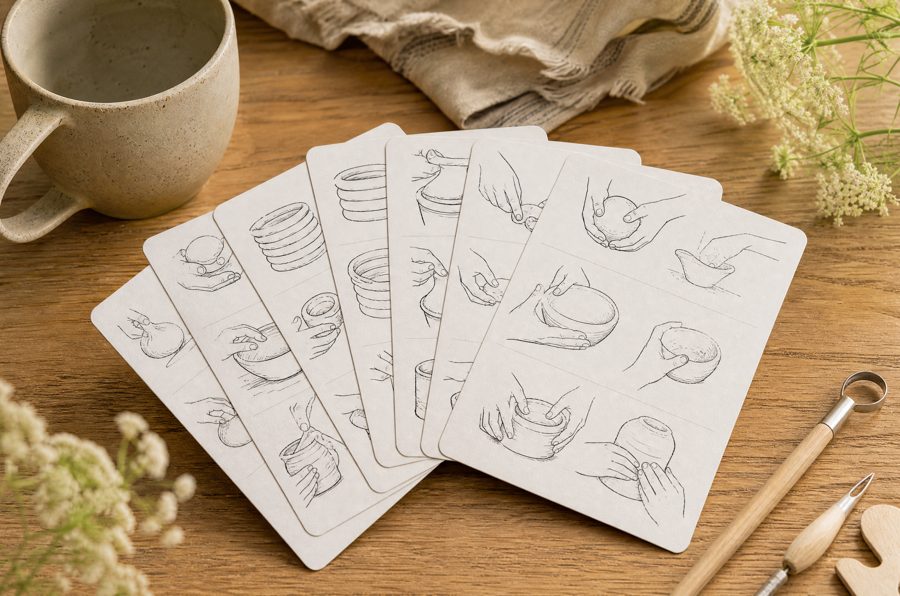 The Build Deck (20+ técnicas en tarjetas 1:1 junto a la arcilla)