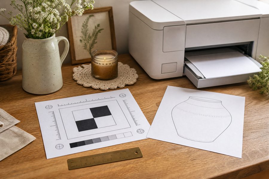 The Print-Perfect Kit (cuadro de calibración + ajuste de impresora A4/US Letter)
